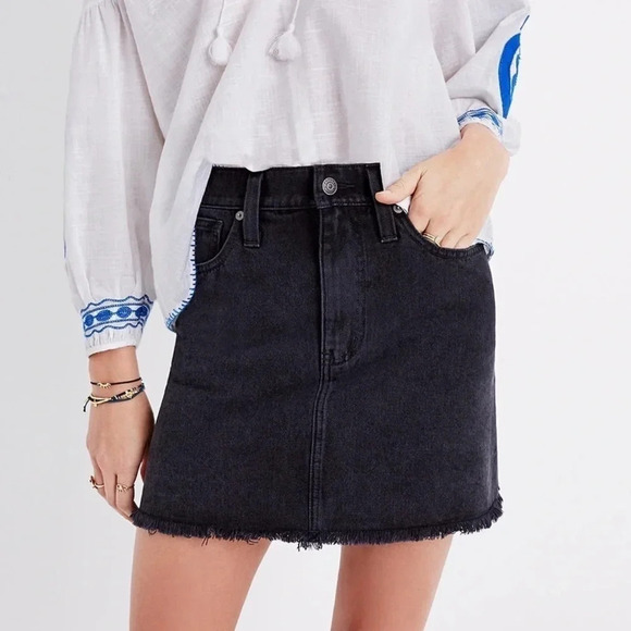 Madewell Dresses & Skirts - Madewell McCarren Raw-Hem Jean Skirt in Washed Black Size 30